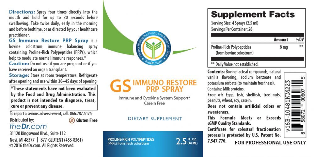 GS Immuno Restore PRP Spray Label